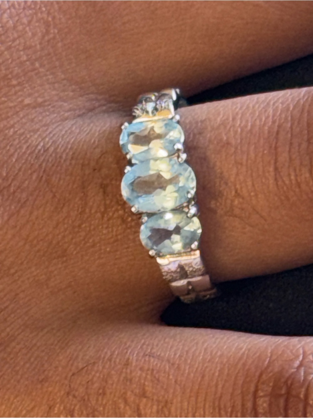 Sterling Silver 3 Stone Blue Topaz Ring Size 7